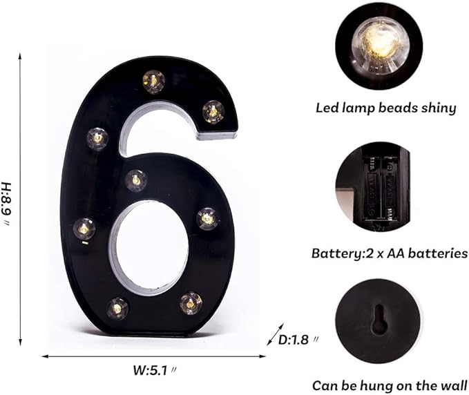 Foaky Black LED Marquee Number Lights Sign Light Up Marquee Number Lights Sign for Night Light Wedding Birthday Party Battery Powered Christmas Lamp Home Bar Decoration