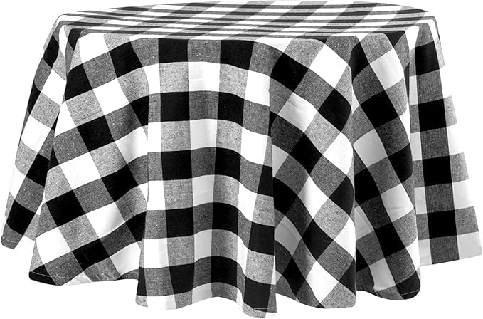 Halloween Round Tablecloth, Black and White Tablecloth 70 inch, 100% Cotton, Buffalo Plaid Round Tablecloth, Checkered Table Cloth, Outdoor Tablecover, Farmhouse Cloth Dining Gingham Tablecloth