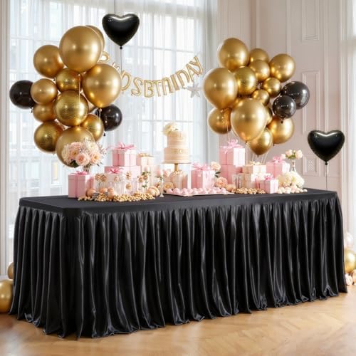8 Pack 8ft Black Satin Tablecloths for Rectangle Tables Spandex Table Cover