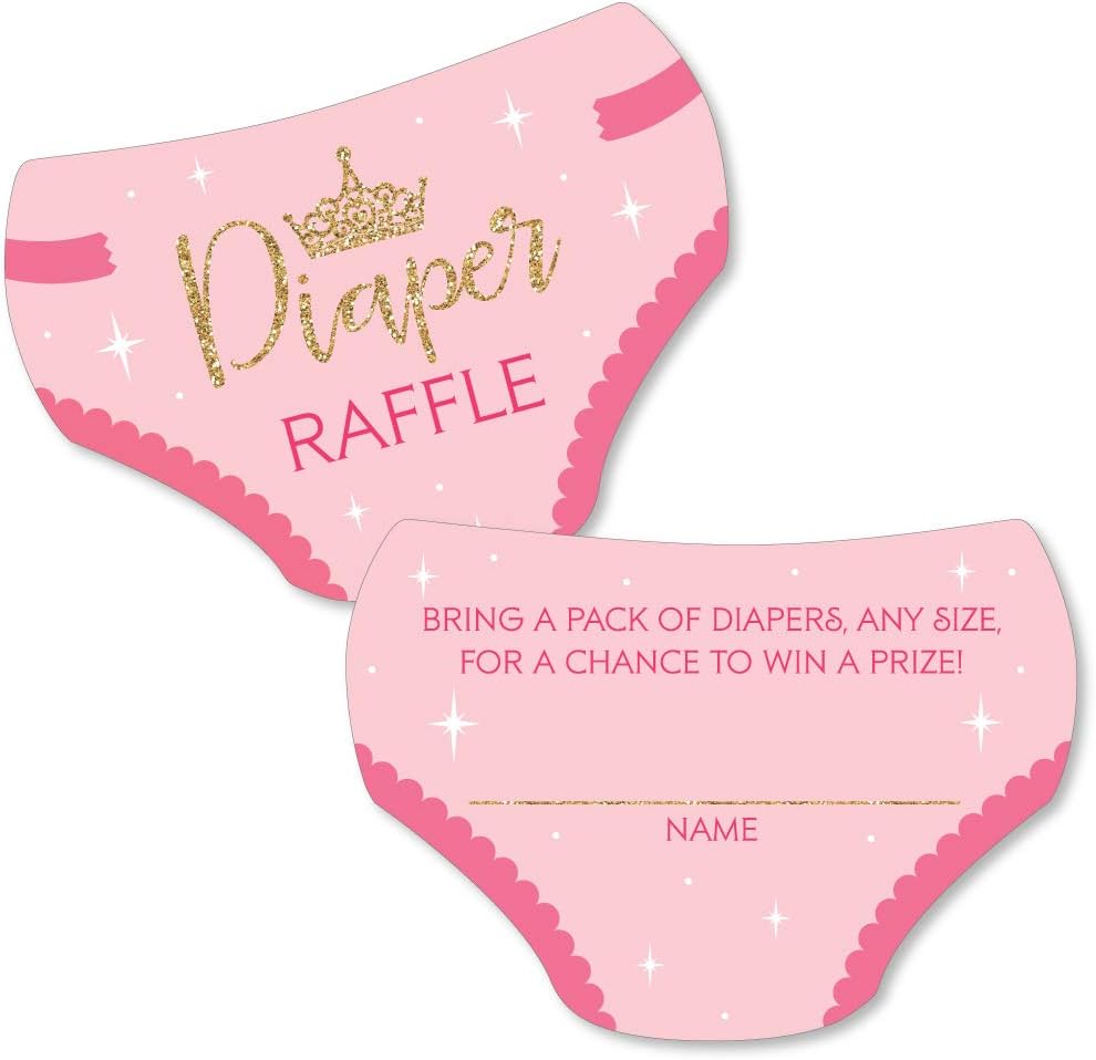 Big Dot of Happiness Little Princess Crown - Diaper Shaped Raffle Ticket Inserts - Pink and Gold Princess Baby Shower Activities - Diaper Raffle Game - Set of 24