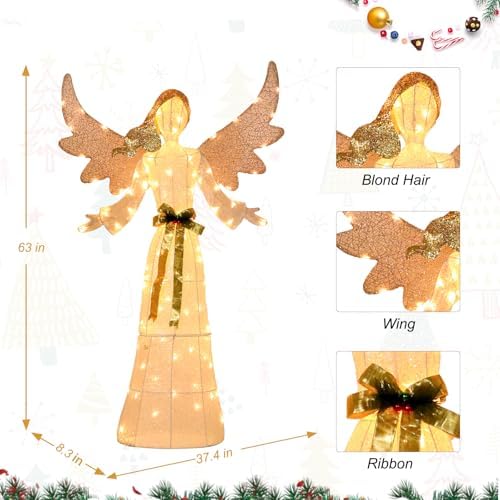 bshine lighted christmas classic angel decor, led holiday shown in use