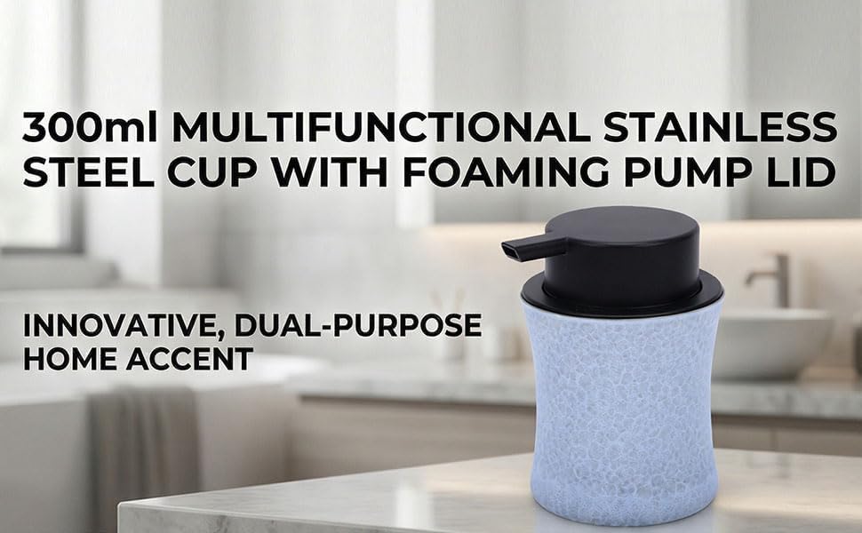 ZJchao 300ml Stainless Steel Dual Function Candle Cup Holder (Matte Blue) | Comes with foaming pump lid, smooth metal texture, exquisite decorative ornament for indoor home desktop decoration