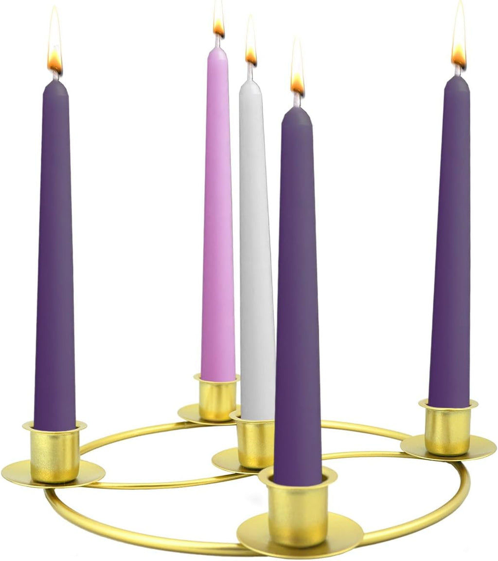 Advent Wreath Candle Holder, Christmas Candle Rings for Tapered Candles, Advent Wreath 5 Candle Holder for Christmas Festival Home Party Church Decor, Gold