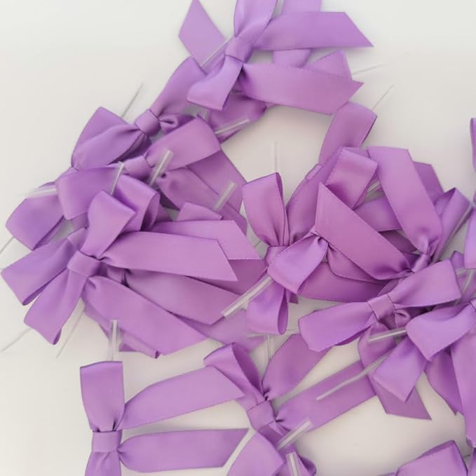 50pcs 2-1/2" Purple Satin Ribbon Bows with Twist Ties Mini Ribbon Bows for Candy Partiy Decoration Gift Packing&Wrapping Accessoried(Purple)