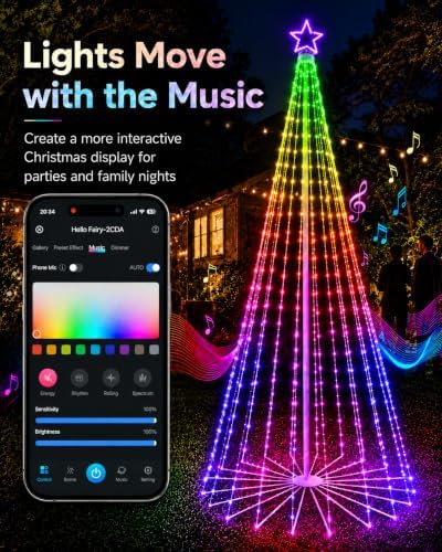 12ft smart 3d rgb animated outdoor christmas cone, front angle view