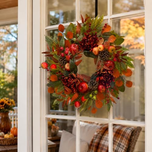 svndlyn 22 inch fall front door wreath with showing dimensions