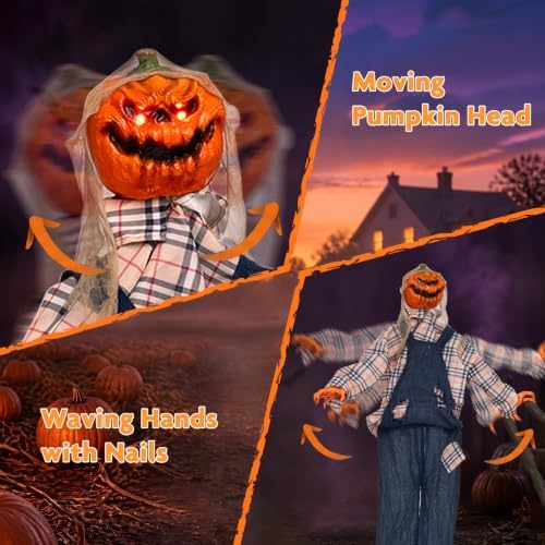 tangkula 5.3 ft animated halloween standing pumpkin scarecrow showing dimensions