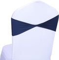 MDS Pack of 150 Spandex Chair Sashes Bows Elastic Stretch Dining Chair Bands Ties Without Slider Buckle Universal fits for Wedding Baby Shower Birthday Party Banquet Event Decoration - Navy Blue