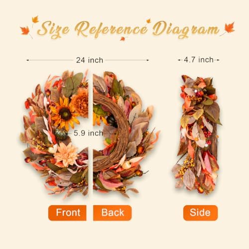 fall wreaths for front door, 24 inch fall shown in use