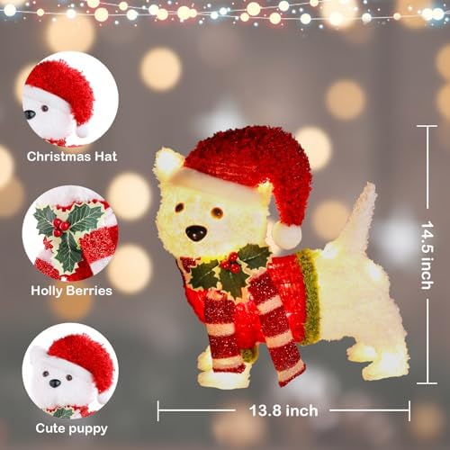 bshine lighted christmas dog decor, pre lit led shown in use