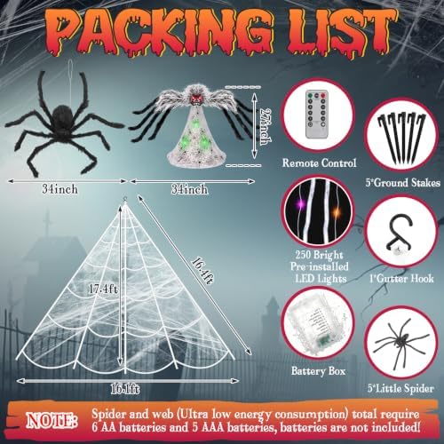 halloween spider web lights decor+2 animatronic 34'' jumping shown in use