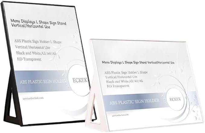 ABS Plastic Sign Holder，Menu Displays L Shape Sign Stand Vertical/Horizontal Use (White A3 297×420mm/11.69×16.54inches)