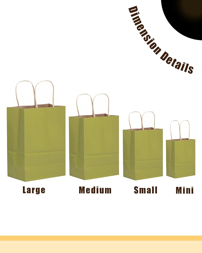 qiqee 100Pcs Mini Size Paper Gift Bags with Handles - 4.5"×2.5"×6" Kraft Small Party Bags - 16 Solid Colors