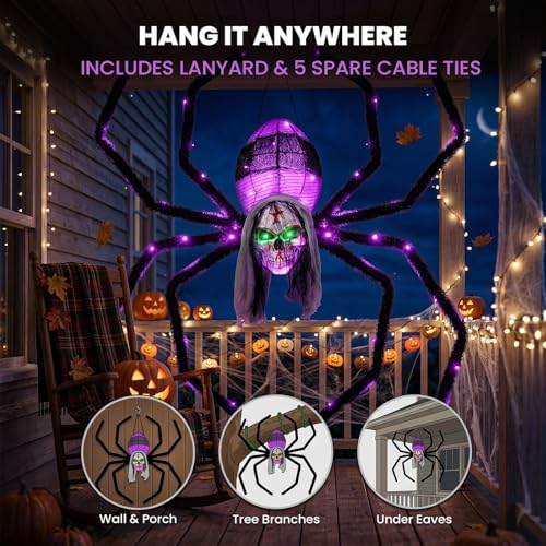 52" halloween giant skull face spider, lighted outdoor on a desk or shelf