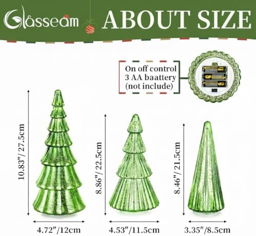 glasseam mercury glass christmas tree: set of 3 on a desk or shelf