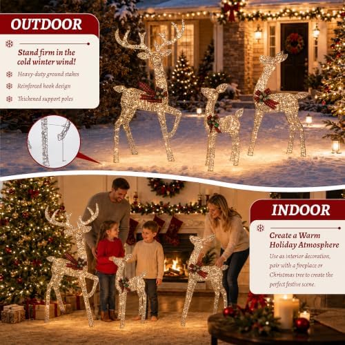 foowin 4.83ft 3-piece large lighted christmas deer family showing dimensions