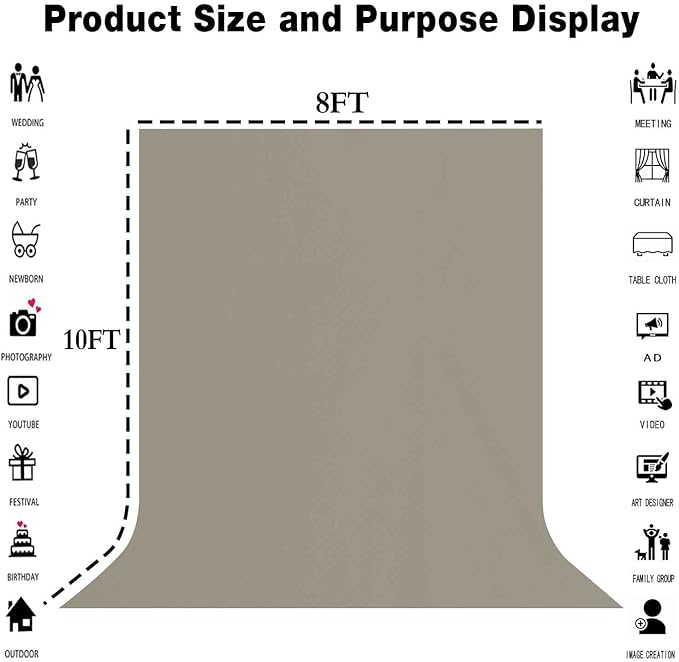 Portrait Backdrop Cloth 8x10FT Gray Screen Backdrop Photo Background, Professional Photography Video Studio Props