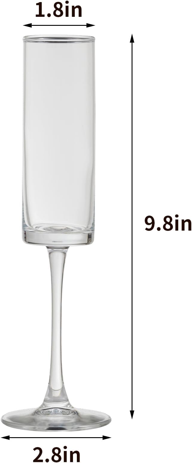 24 Pieces Clear Champagne Flutes 6 OZ Straight Sided Wine Glasses Champagne Long Stem Drinking Colored Glasses,Set of 24 Hand Blown Champagne Flutes Goblets for Wedding Cocktail Cups,Cava, Prosecco