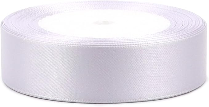 White Solid Satin Ribbon 1 Inch 25 Yards Solid Polyester Fabric Ribbon for Gift Wrapping Wedding Christmas Baby Shower Birthday Party Decoration Handmade Immortal Flower Craft