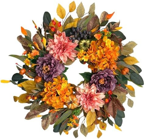 24" fall wreaths for front door outside,autumn wreath, main product view