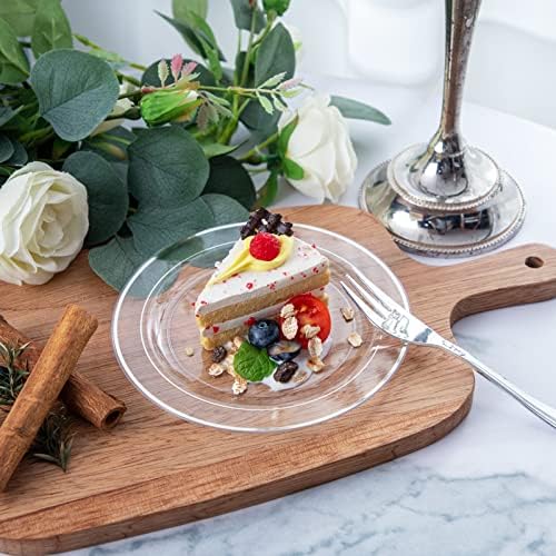 dayammi 240pcs silver dessert plates set includes 120 on a desk or shelf