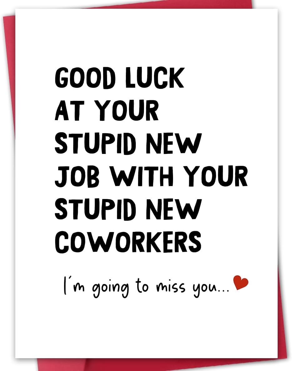 Funny New Job Card, Good Luck Card, Goodbye Card for Coworker, Farewell Gift, Leaving Job Gift, Blank Inside, with Red Envelope and Gold Seal Sticker