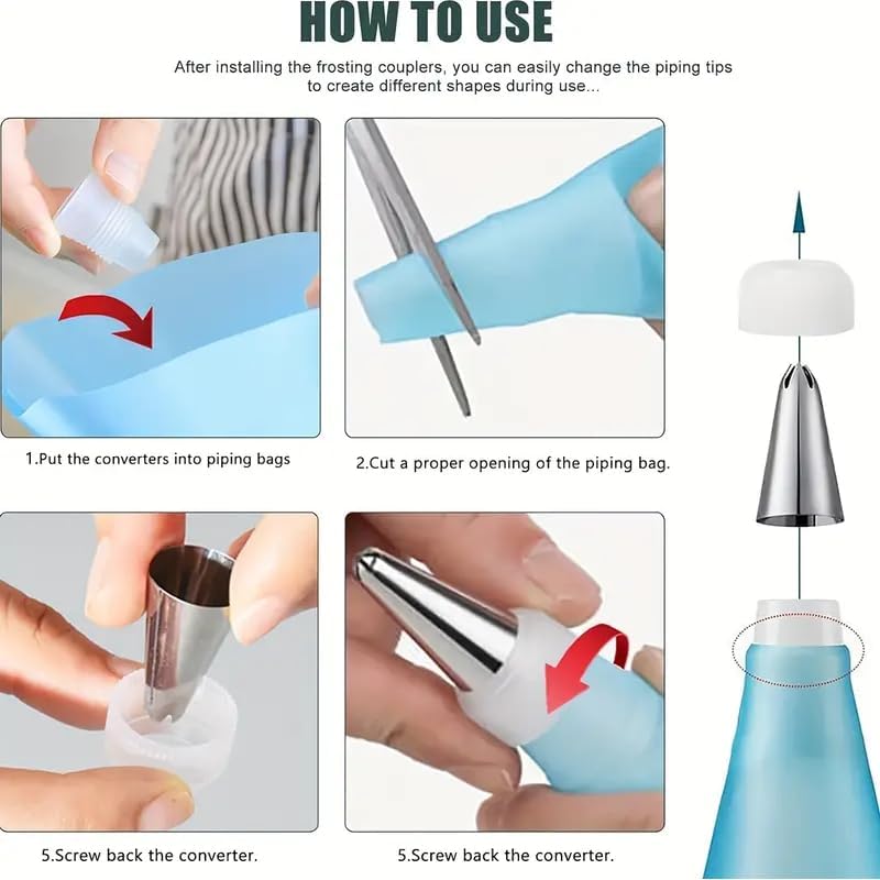 21 Pcs Piping Bags and Tips Set, Cake Decorating Tips Set with 12 Stainless Steel Piping Tips, 2 Reusable Pastry Bag 2 Couplers, 3 Scrapers and 2 Silicone Rings, Cake Piping Tool Supplies, Blue