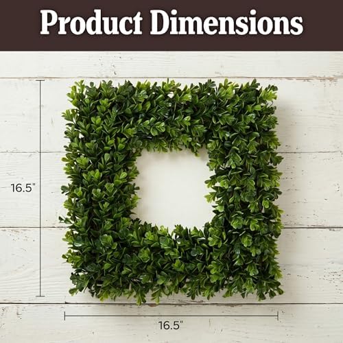 pure garden square boxwood wreath for front door, close-up detail
