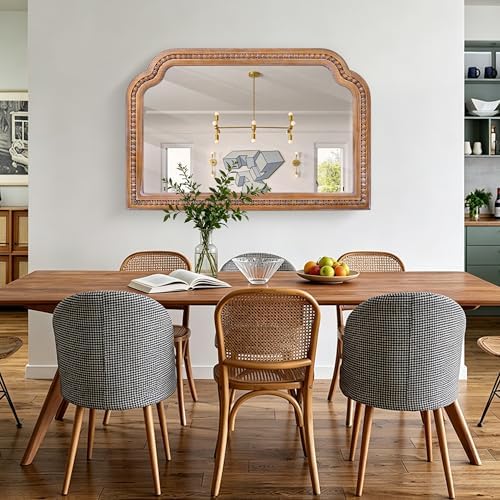 36x24 inch farmhouse arch wall mirror wood beaded on a desk or shelf