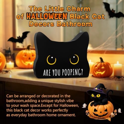 Black Cat Halloween Bathroom Decor Sign, Cute Halloween Black Cat Gifts | Are You Pooping Cat Decor Funny Black Cat Bathroom Decor Halloween Party Decoration Gift for Women Men