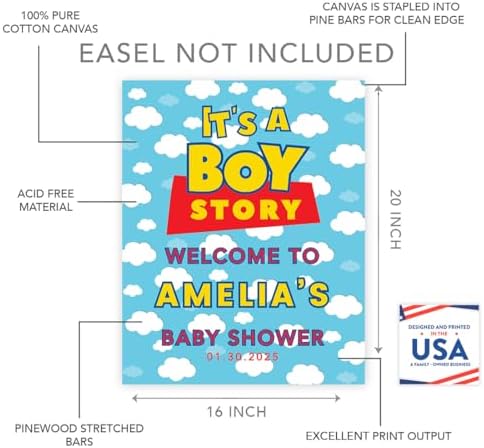 Andaz Press Its A Boy Story Baby Shower Decorations, 16"x20" Personalized Welcome Baby Shower Sign Decor, Its A Boy Story Sign In Guest Book Alternative