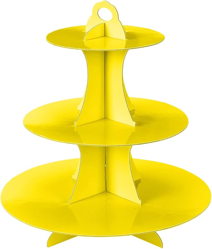 2Pcs 3-Tier Cupcake Stand, Cake Stand holder, Tiered DIY Cupcake Stand Tower for Dessert Table Displays, Birthday Theme Party Favors Decoration, Floral Tea Party, 12" W x 12.8" H, Yellow