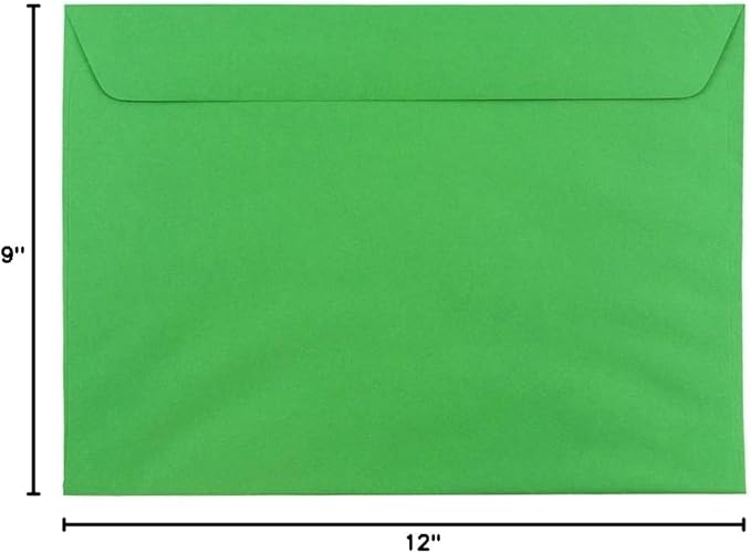 JAM PAPER 9 x 12 Booklet Colored Envelopes - Green Recycled - 50/Pack