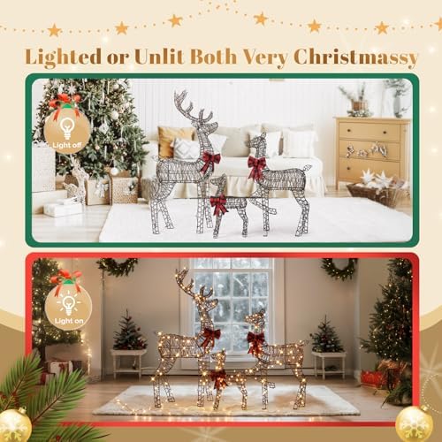 vingli 3 pack 5ft lighted reindeer set christmas on a desk or shelf