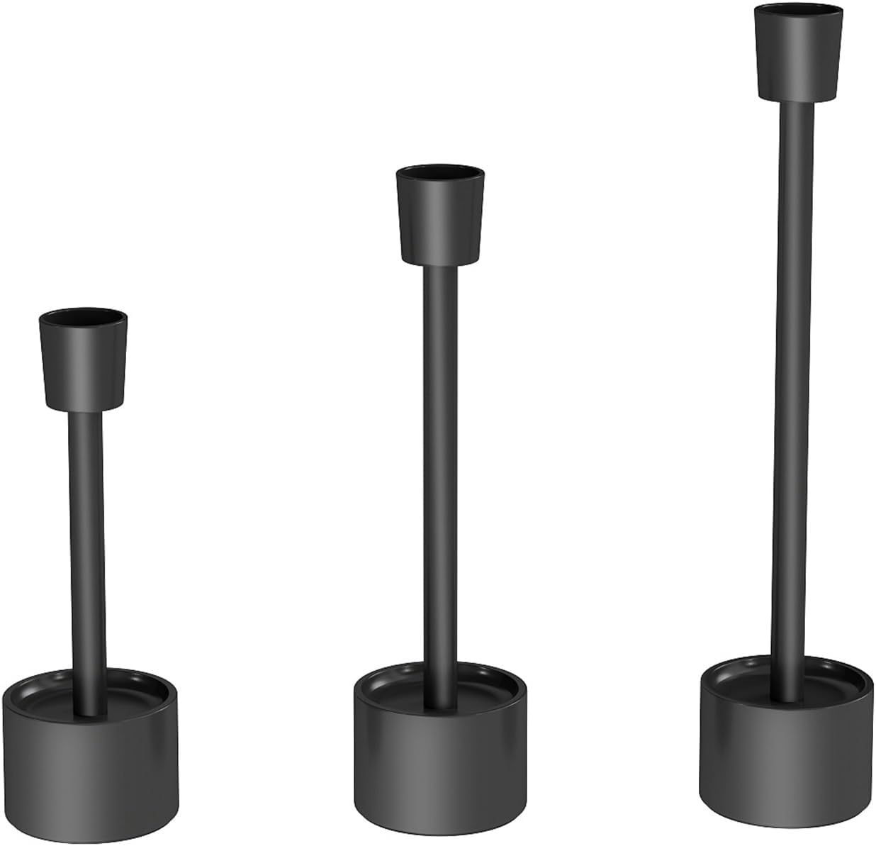 YUMORE 3.9lbs Heavy-Duty Solid Non-Tipping Taper Candle Holders, 3 Packs | Stands for Church, Wedding Centerpieces, Dining Table, Mantel Decor, Fireplace Party, Modern Farmhouse(Black)