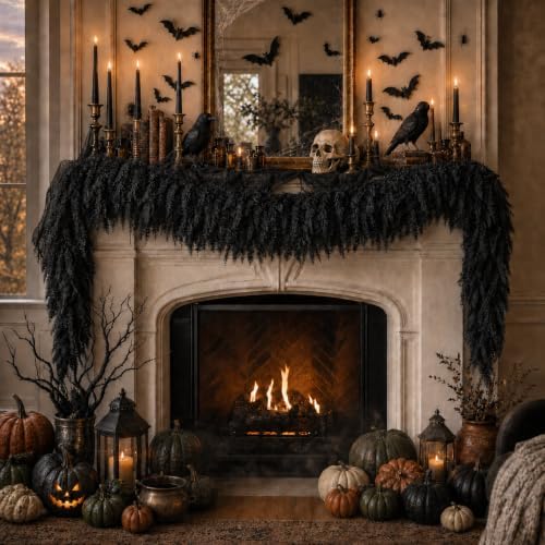 black halloween mantle garland decor gothic garlands for on a desk or shelf