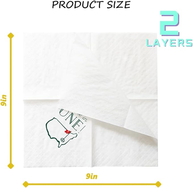 Golf Cocktail Napkins 2-Pack, 200 Count Hole in One First Birthday Golf Themed Paper Disposable Napkins for Baby 1st Hole In One Birthday Decorations, Golf Party Supplies, 2-Ply, 5x5 Inches