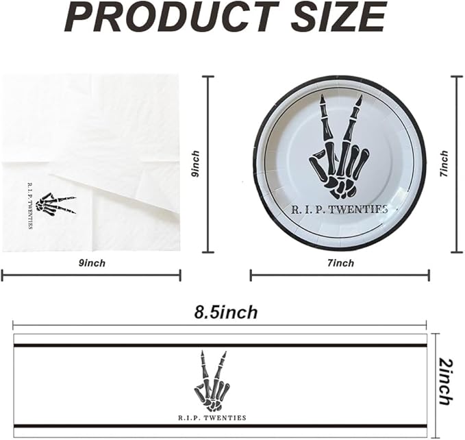 SharkBliss RIP Twenties Party Supplies 480 PCS – Paper Cocktail Napkins Party Cups Water Bottle Labels Toothpick Flags Drinking Straws Gift Tags Forks Plates for Death to My 20s 30th Birthday