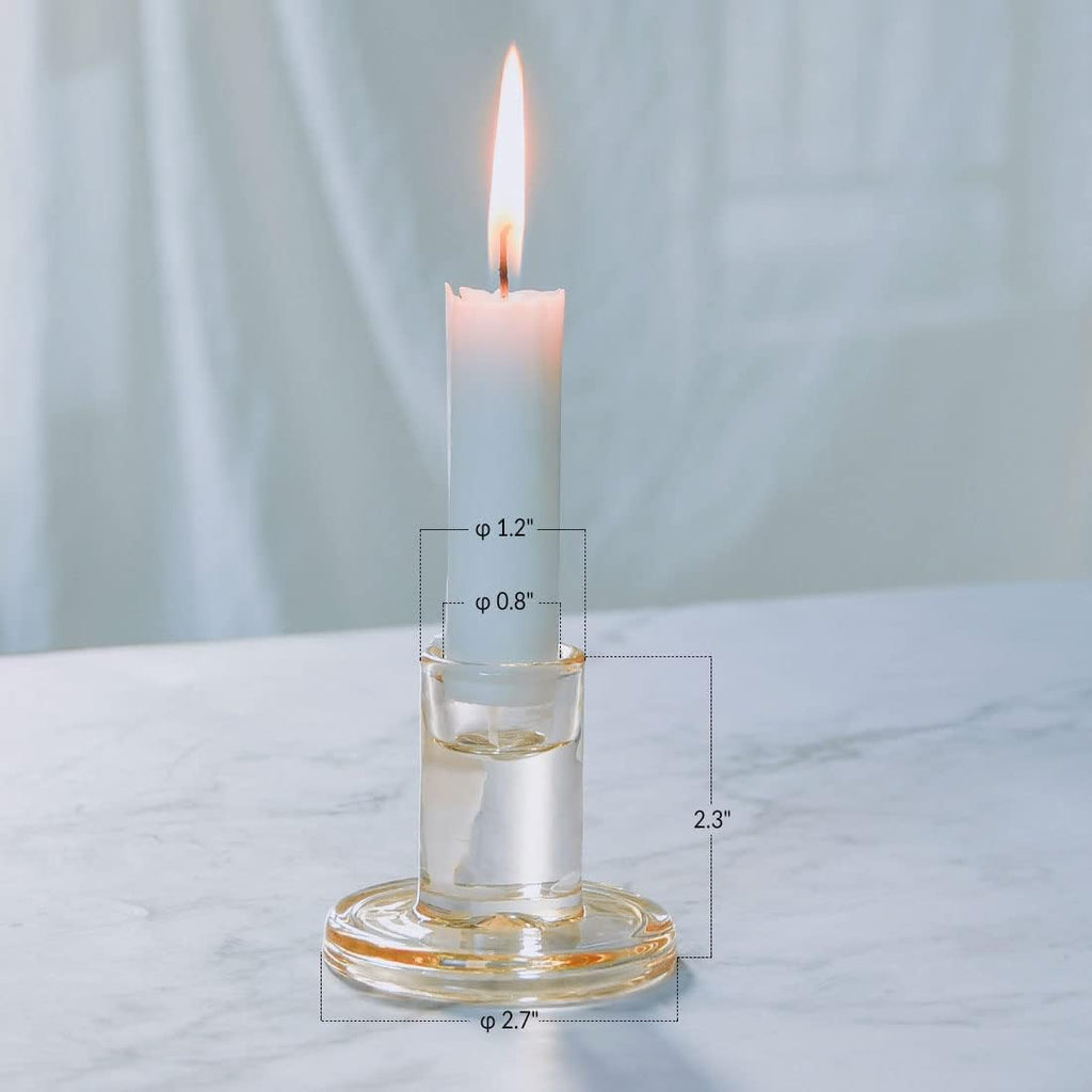 12pcs Amber Taper Candle Holders, Glass Crystal Candlestick Holders Bulk, Clear Candle Holders for Dining Table Centerpiece
