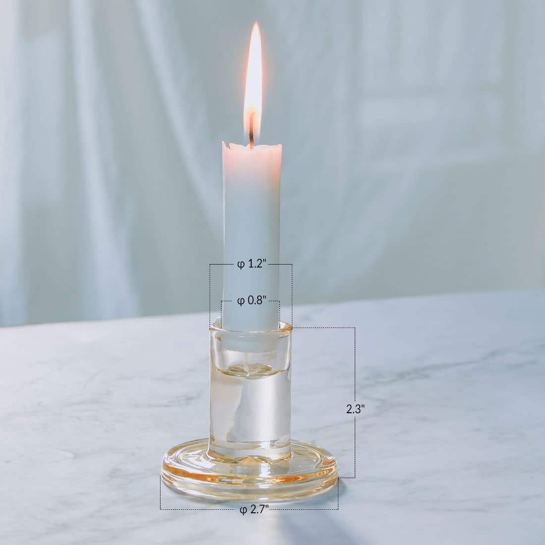 12pcs Amber Taper Candle Holders, Glass Crystal Candlestick Holders Bulk, Clear Candle Holders for Dining Table Centerpiece