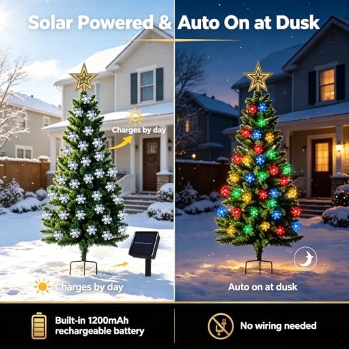 4ft 100led solar christmas tree for outdoor christmas, close-up detail