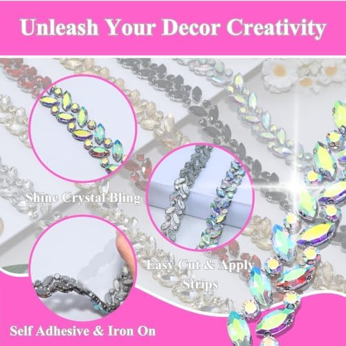 6 yards crystal rhinestone ribbon trim, ab silver, close-up detail