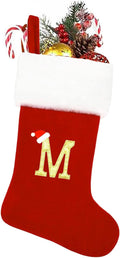Large Christmas Stockings Monogram Christmas Stocking with Letter Red Velvet Stockings for Christmas Decor Personalized Name Letter (Letter M)