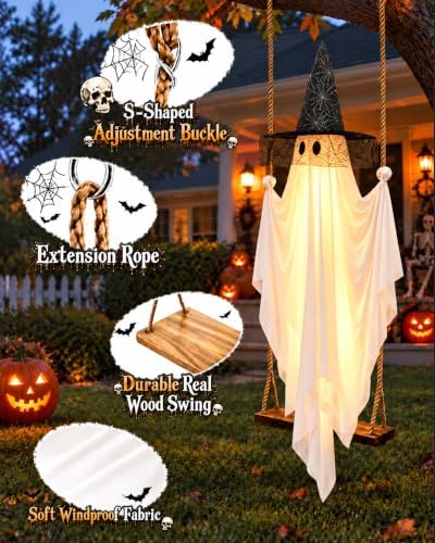 halloween swinging ghost outdoor decor: 6.6ft spooky hanging, side view