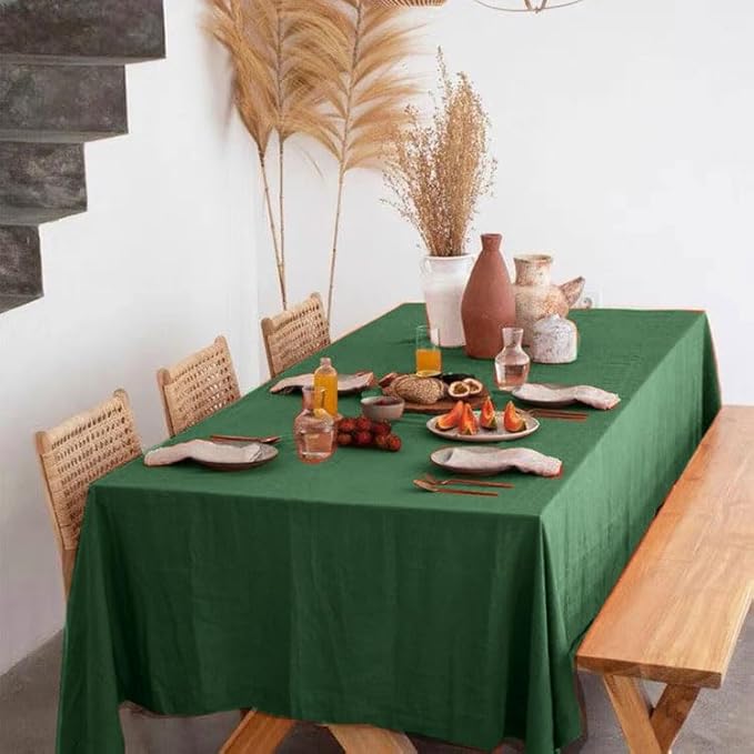 Talasily Linen Tablecloth 100% Pure Linen Table Cloth 60x120 Inches Rectangle Tablecloths Washable Cloths for Kitchen, Dining, Buffet Parties, Holidays, Picnic,Weddings and Restaurants-Forest Green