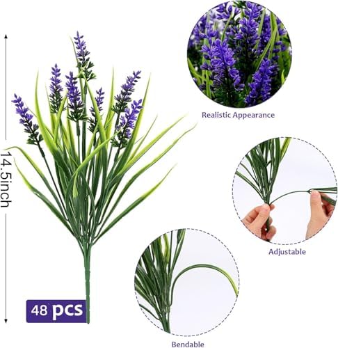 48 bundles artificial lavender flowers outdoor uv resistant, close-up detail