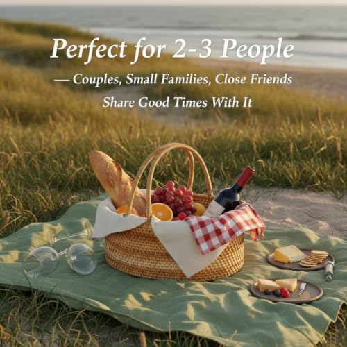rattan picnic basket with handle, 12.6x9x5 in handwoven shown in use
