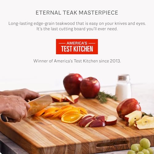 teakhaus edge-grain teak wood cutting board with juice, package contents