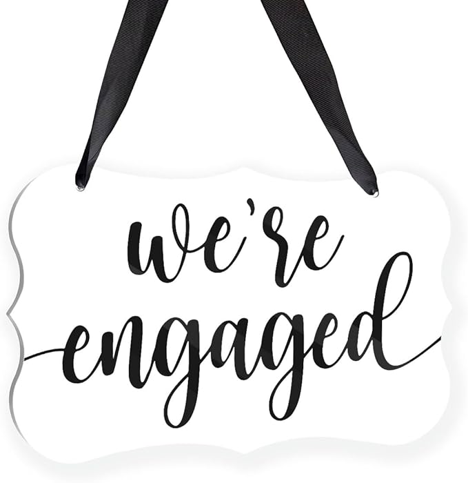 Acrylic Wedding Sign, Ring Bearer Sign, We're Engaged Decorations, for Rustic Wedding Decor Signs, Acrylic Hanging Signs With Ribbon for Chairs Weddings Reception Decorations and Event Party (White)
