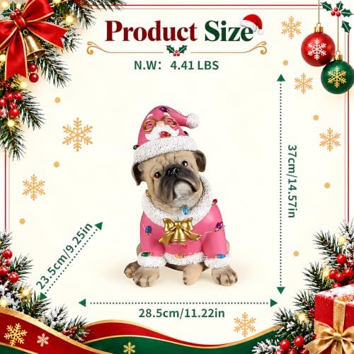 lighted christmas bulldog statue, pink outfit shown in use